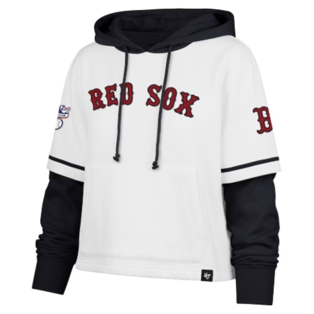 Boston Red Sox '47 White Trifecta Shortstop Cropped Pullover Hoodie - Women's XL